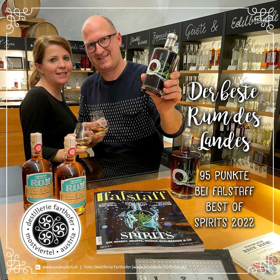 Der beste Rum des Landes (A) – 95 Falstaff Punkte für Farthofers Organic Rum