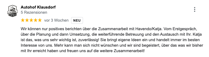 Bewertung Kunde 2 der Social Media Agentur Oldenburg