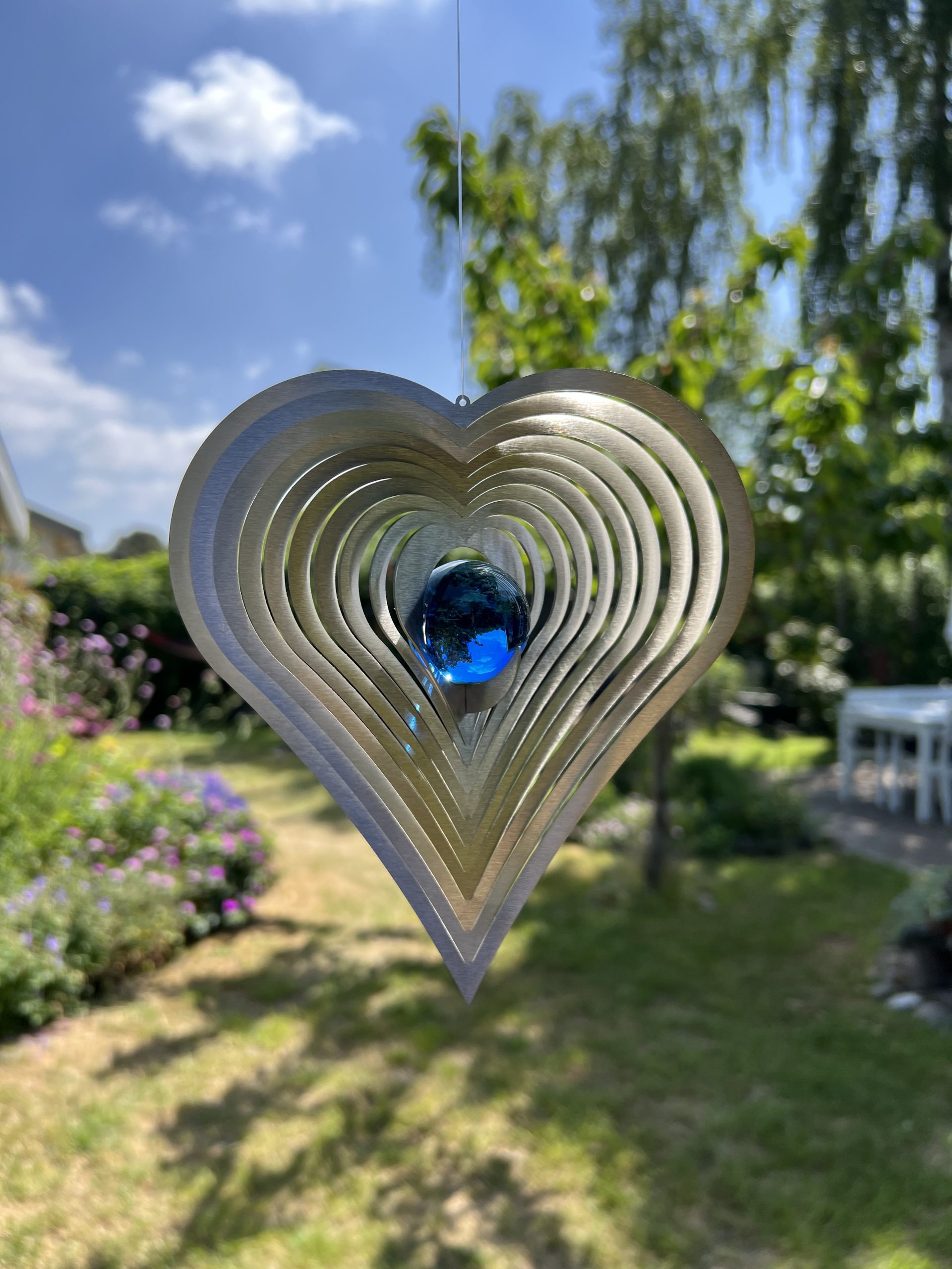 atom obligatorisk Kvinde Vindspil, hjerte -lys blå glaskugle – Havens Blikfang