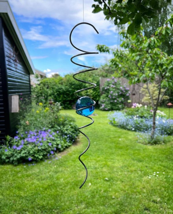 Spiral i rustfrit stål med glaskugle, 33cm -turkis