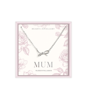 Palladium Plated Crystal bow Pendant Necklace - Mum