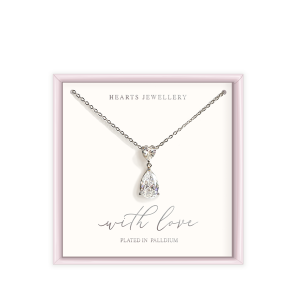 Palladium Plated Crystal Stone Pendant Necklace - With Love