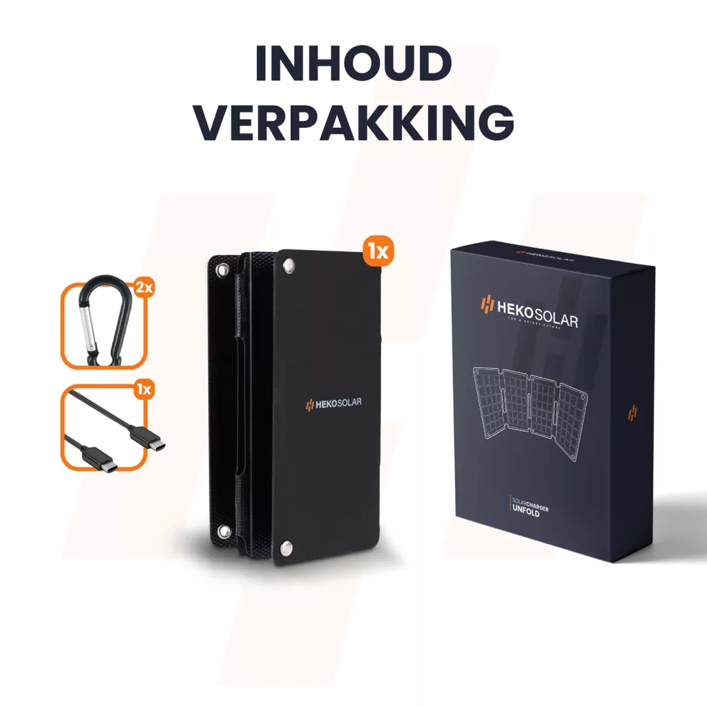 inhoud verpakking heko solar unfold 15 watt portable solar panel draagbaar zonnepaneel