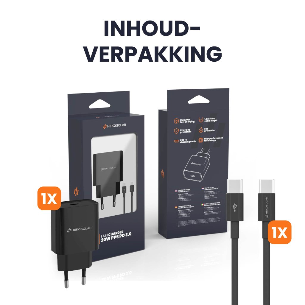 inhoud verpakking 20w adapter heko solar