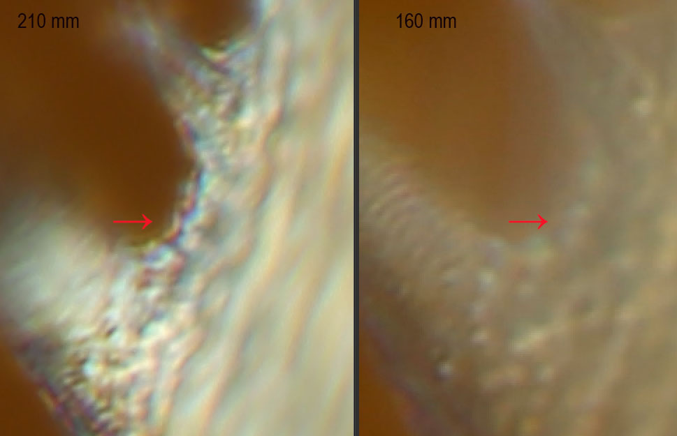 the difference between 210 mm tube length and 160 mm tube length