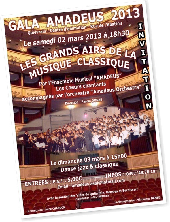 Concert Amadeus 2013 ces samedi 2 et dimanche 3 mars 2013
