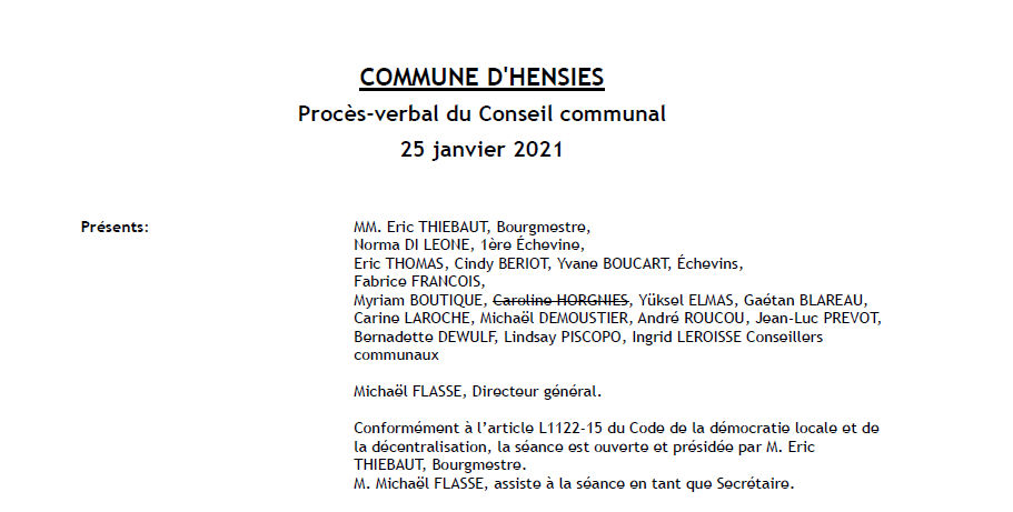 Procès-verbal du Conseil communal du 25 janvier 2021