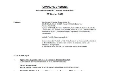 Procès-verbal du Conseil communal du 7 février 2022