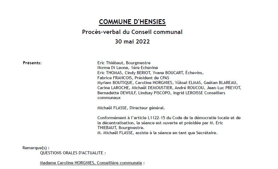 Procès-verbal du Conseil communal du 30 mai 2022