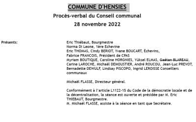 Procès-verbaux du Conseil communal du 28 novembre 2022