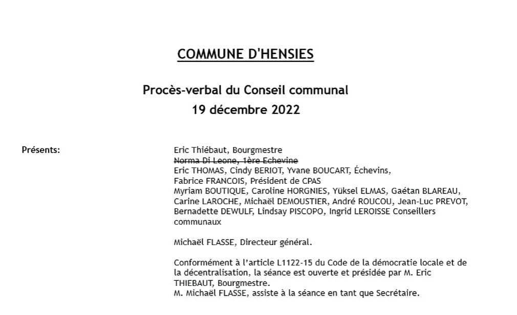Procès-verbal du Conseil communal du 19 décembre 2022