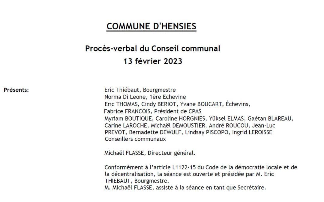 Procès-verbal du Conseil communal du 13 février 2023