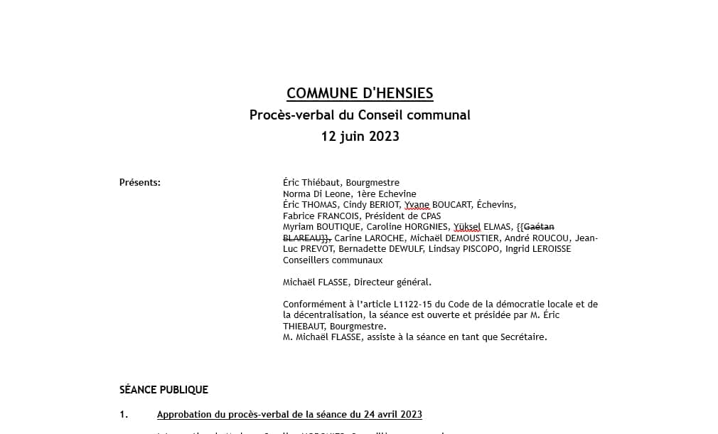 Procès-verbal du Conseil communal du 12 juin 2023