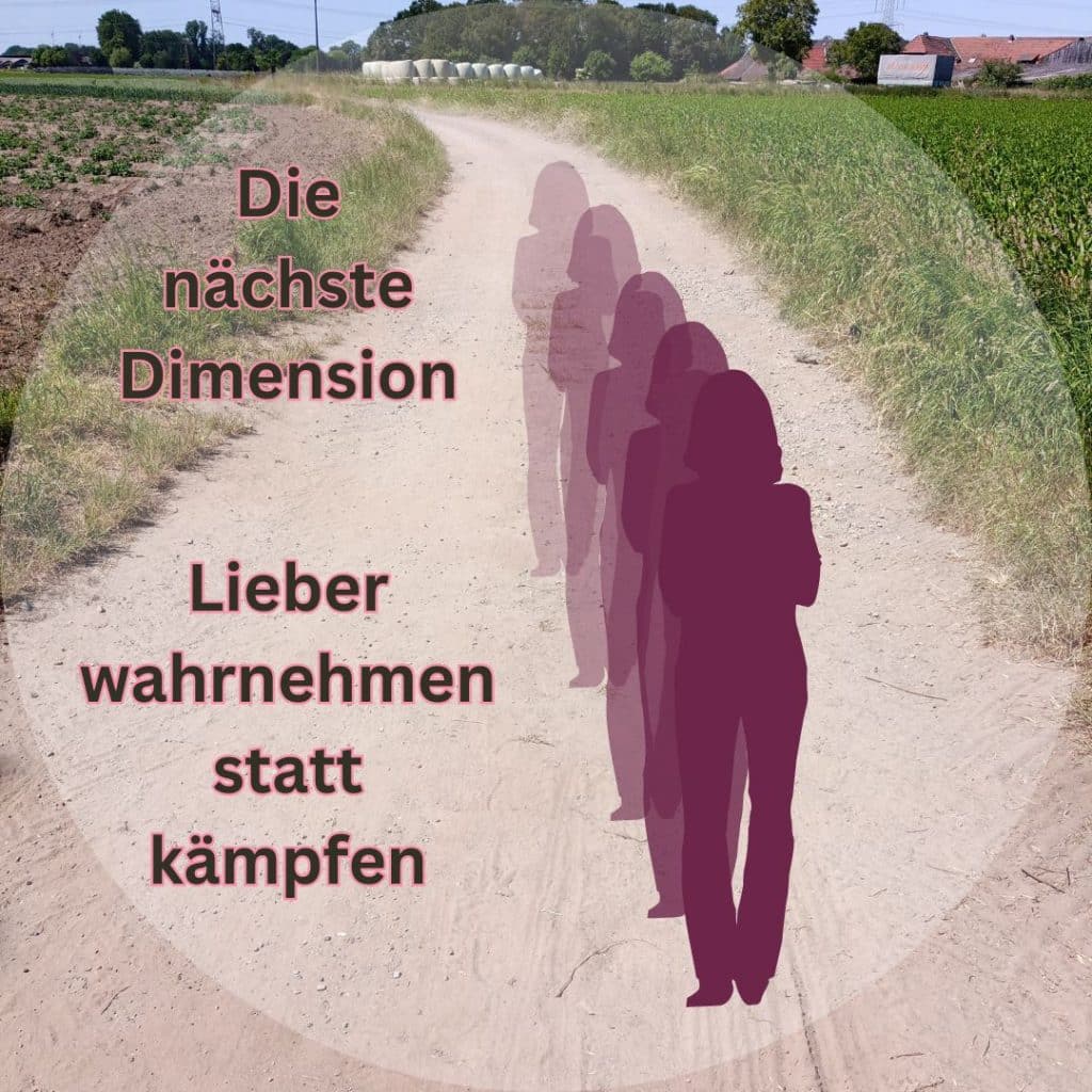 Auf dem Bild geht eine Frau auf einem Feldweg. Man sieht die Schatten der Frau. Das Bild gehört zum Blogartikel Die nächste Dimension.