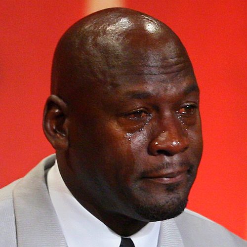 A meme is born: Former Chicago Bulls and Washington Wizards guard Michael Jordan cries as he takes the podium during his enshrinement ceremony into the Naismith Basketball Hall of Fame in Springfield, Mass., on Sept. 11, 2009