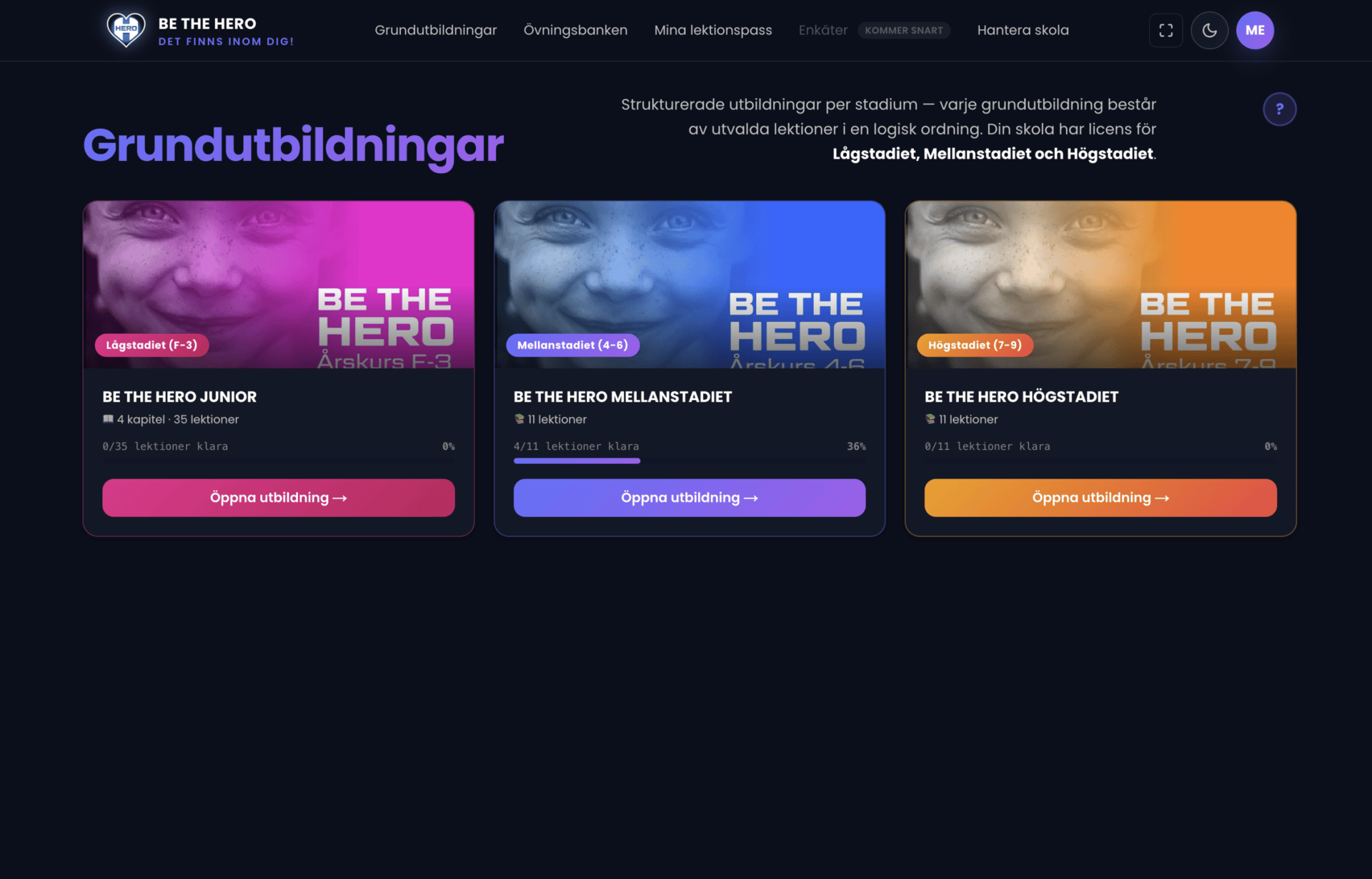 Portal — grundutbildningar för olika stadier