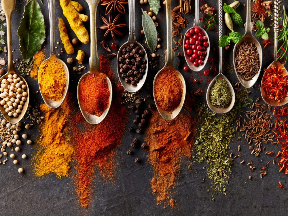 Spices on black background