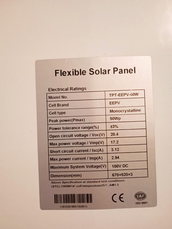 Flexibel Solcells Panel TPT-EEPV-50W