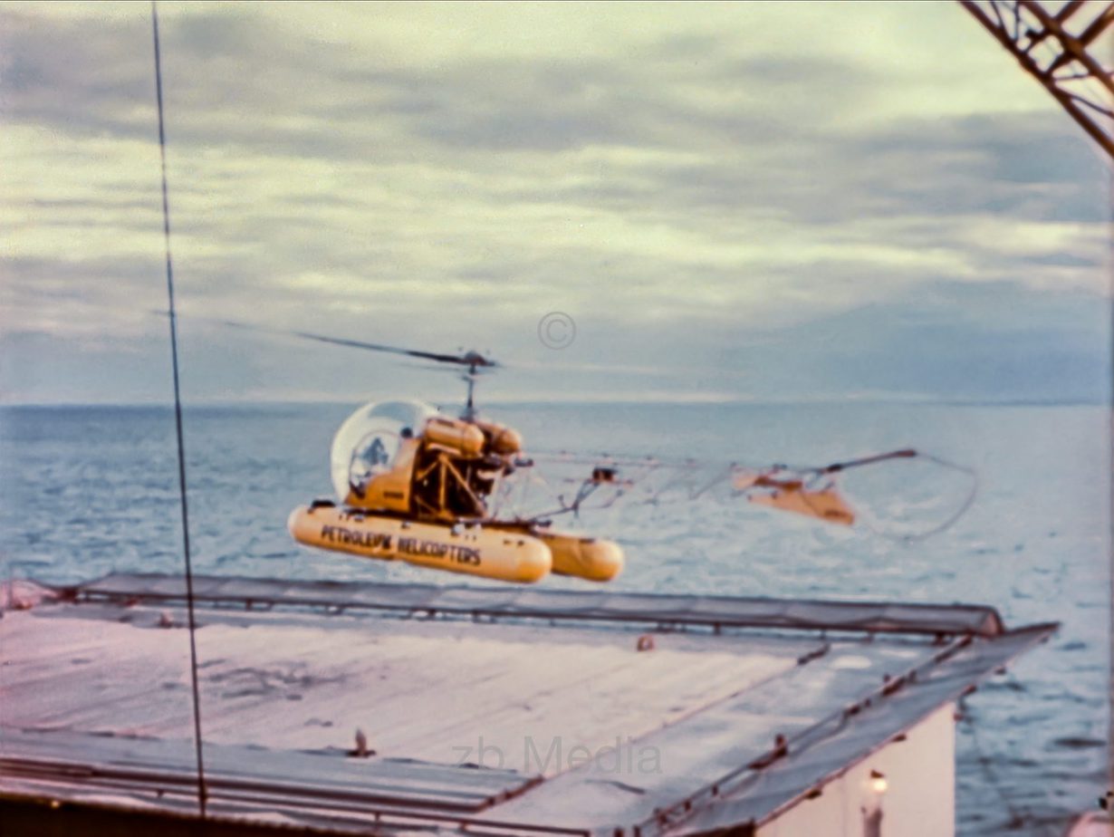 Helikopter landet auf Bohrinsel, USA 1958