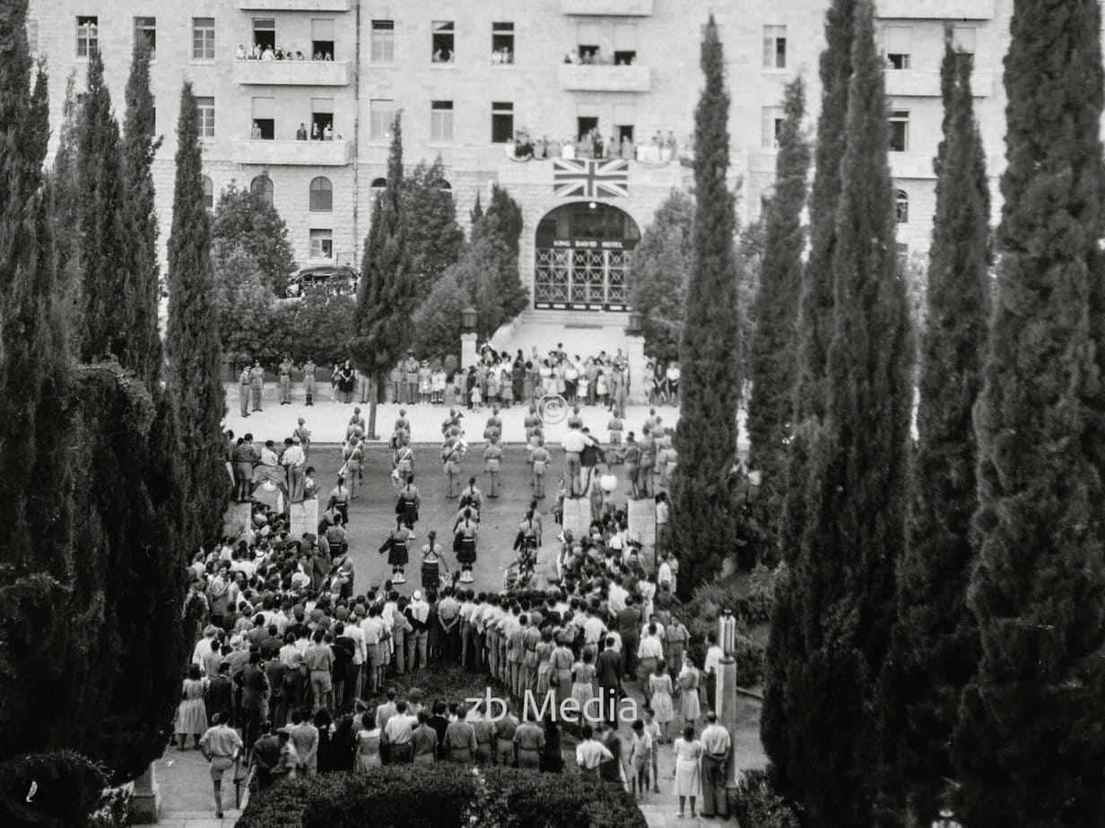 Britische Parade am King David Hotel in Jerusalem 1935
