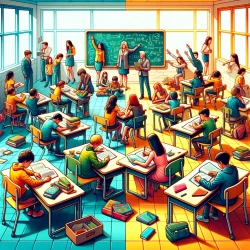 DALL·E 2024-06-01 00.22.48 - A square image depicting educational barriers. Show a diverse group of students facing various obstacles in a classroom setting. Some students are str