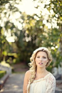 Tessa Maye. Floral hair with Hepburn Collection hair, Fairynuff Flowers blooms, Minna gown and Marianne Taylor photography.