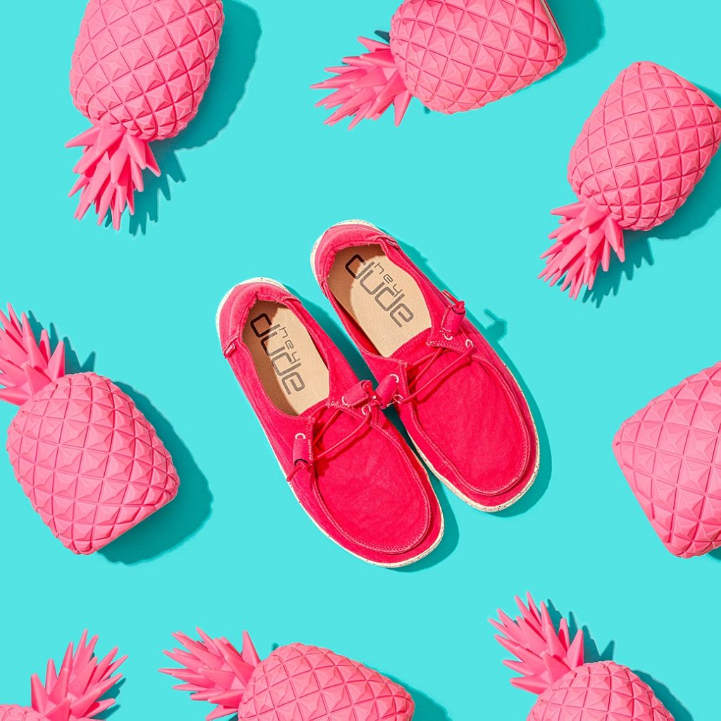 Colourful content creation for Hey Dude Shoes. Product photography & styling by Marianne Taylor.