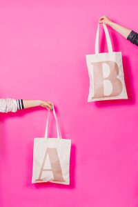 Alphabet Bags Rose Gold totes. Photography by Marianne Taylor.