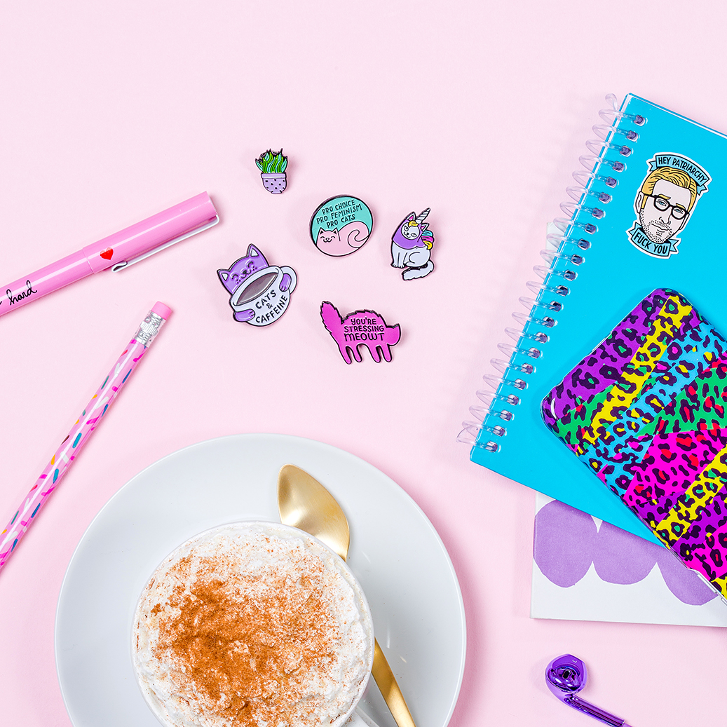 Colourful product photography for Punky Pins by Marianne Taylor.