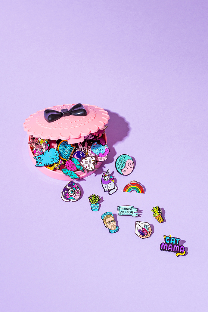 Colourful product photography for Punky Pins by Marianne Taylor.