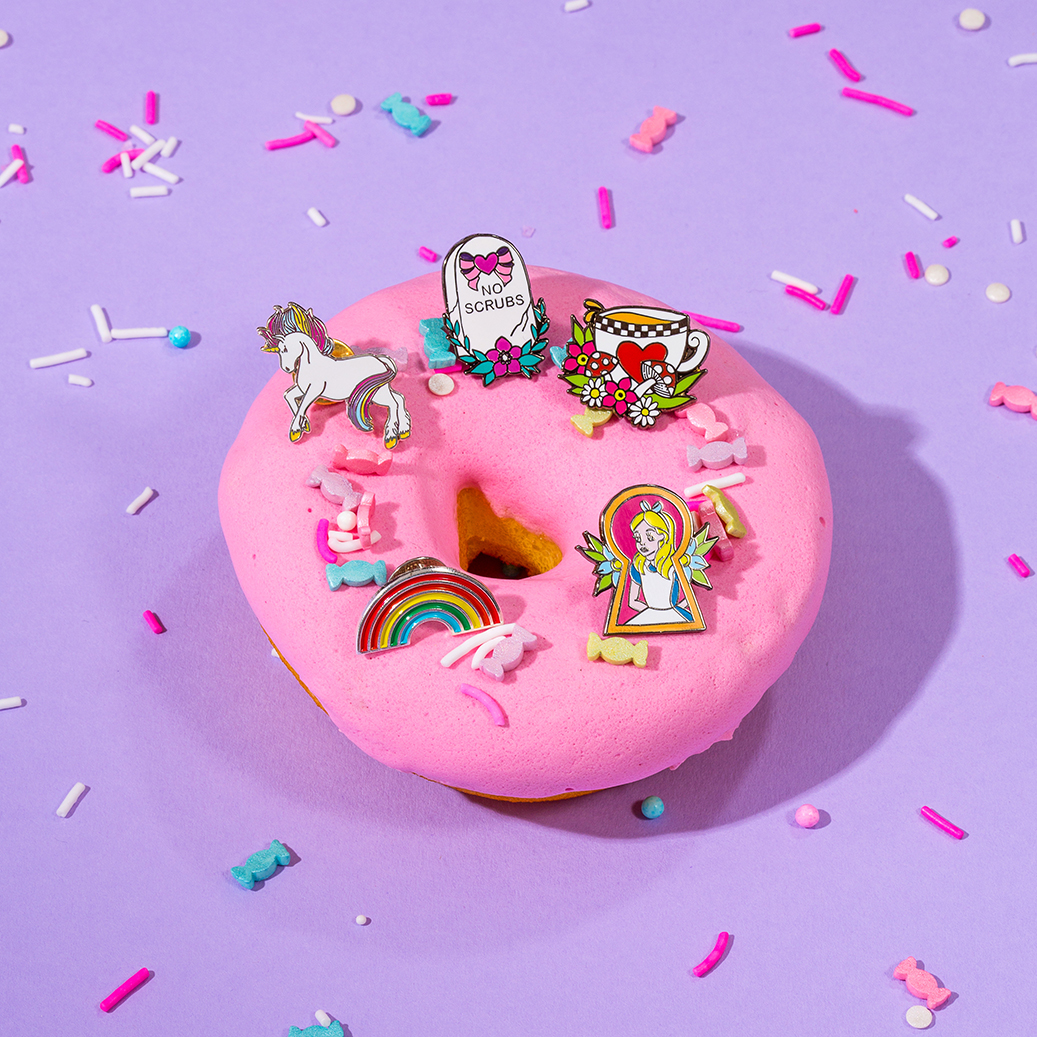 Colourful product photography for Punky Pins by Marianne Taylor.