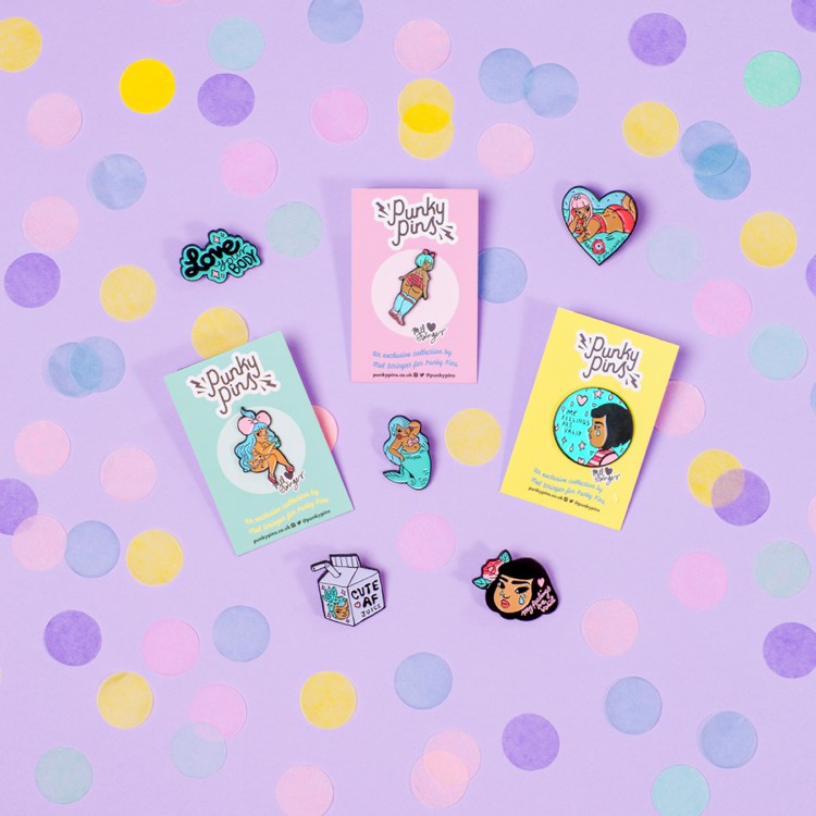 Colourful product photography and styling for Punky Pins by Marianne Taylor.