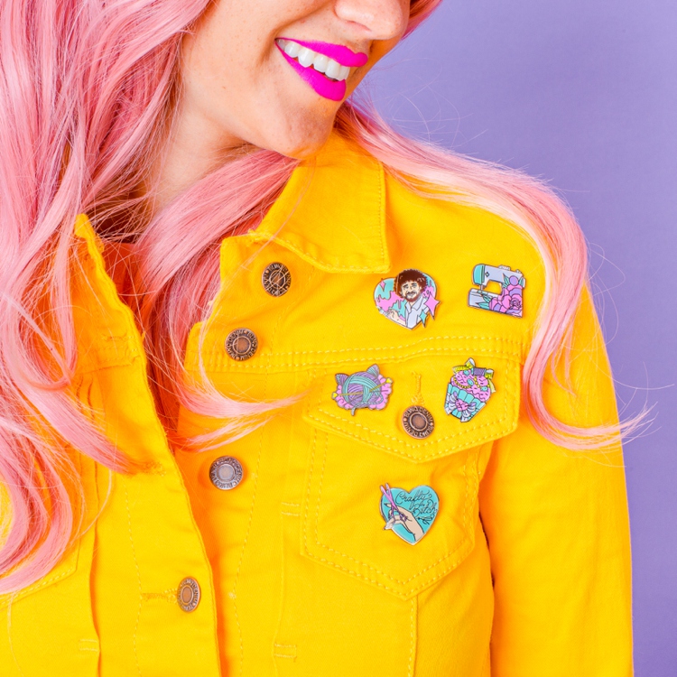 Colourful product photography styling and content creation for Punky Pins by Marianne Taylor.