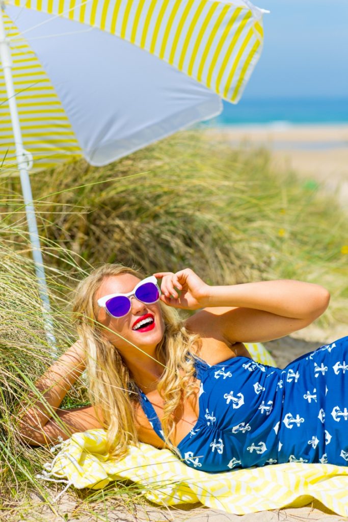 Colourful beach lifestyle photography in Cornwall by Marianne Taylor for For Luna Swimwear.