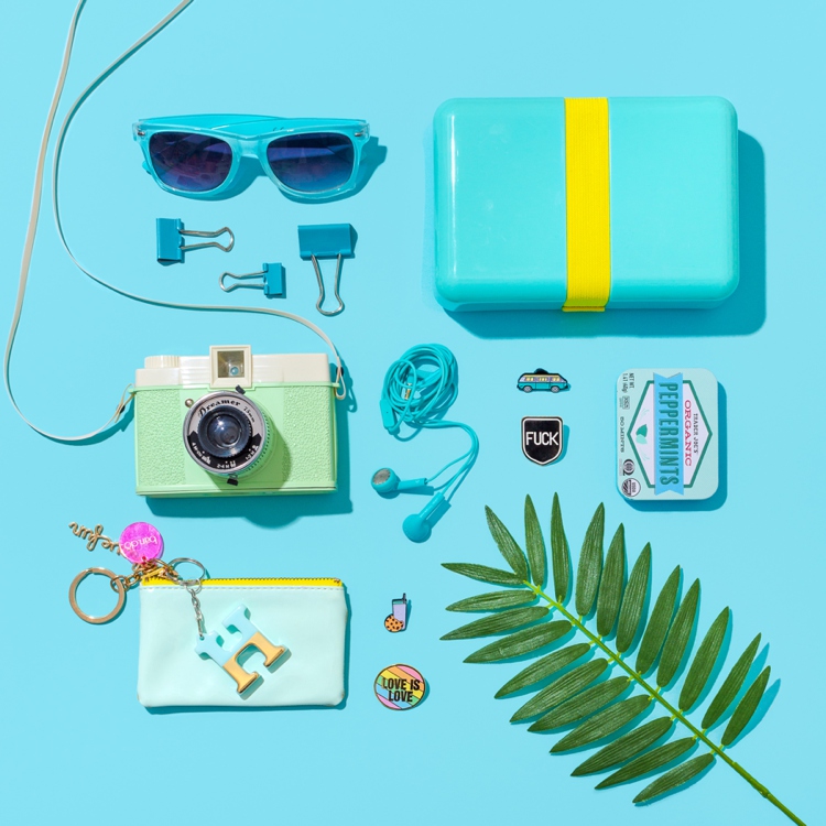 Colourful enamel pin product & lifestyle photography and styling by Marianne Taylor.