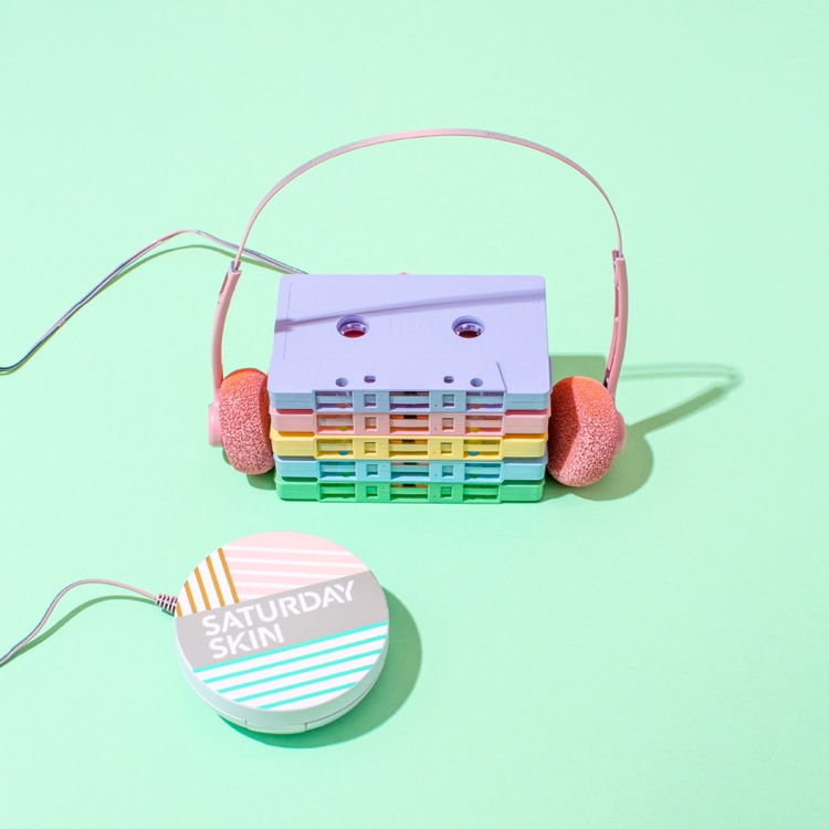 Retro pastel styled product photography for Saturday Skin by Marianne Taylor.