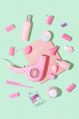 Retro pastel styled product photography for Saturday Skin by Marianne Taylor.