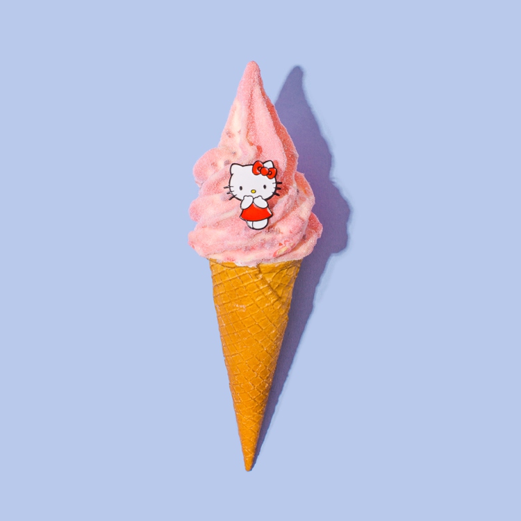 Colourful product photography and styling of Hello Kitty pins by Marianne Taylor.