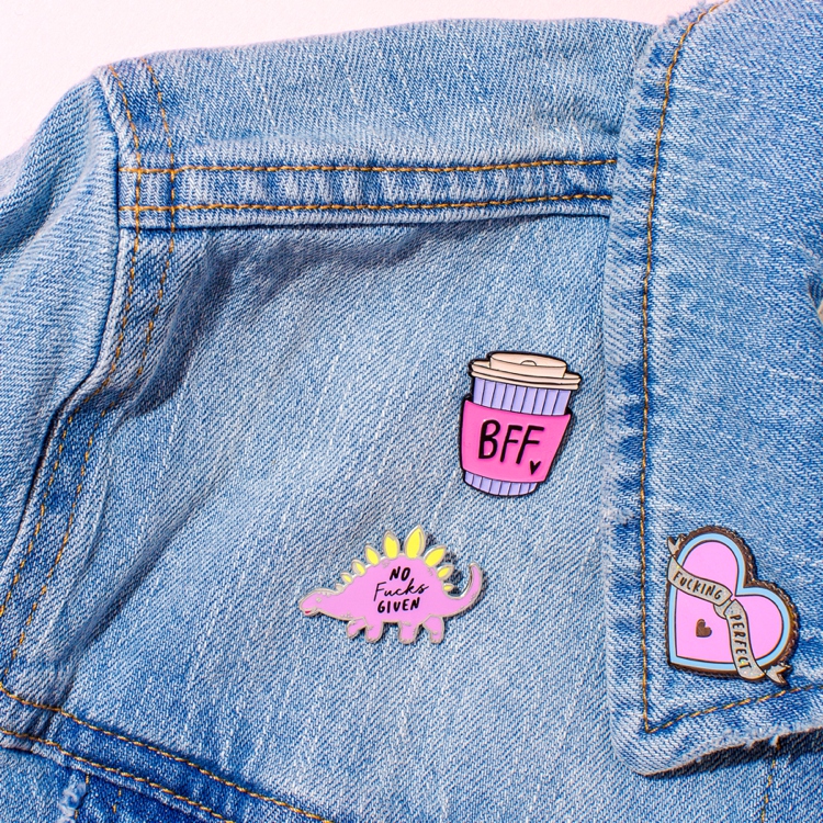 Colourful product & lifestyle photography and styling of enamel pins by Marianne Taylor.