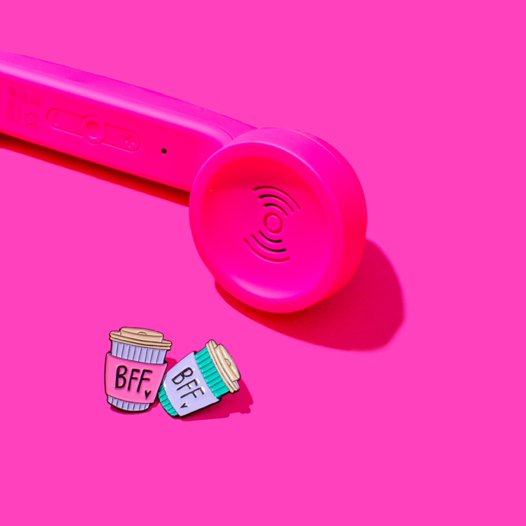 Colourful product & lifestyle photography and styling of enamel pins by Marianne Taylor.