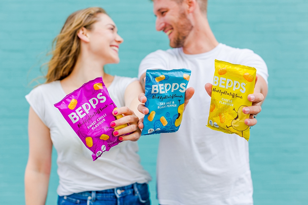 Colourful content creation for Bepps vegan snacks. Product photography & styling by Marianne Taylor.