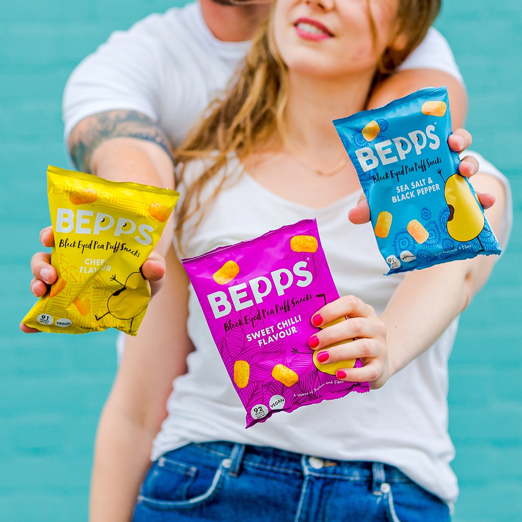 Colourful content creation for Bepps vegan snacks. Product photography & styling by Marianne Taylor.