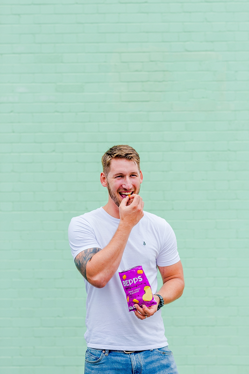 Colourful content creation for Bepps vegan snacks. Product photography & styling by Marianne Taylor.