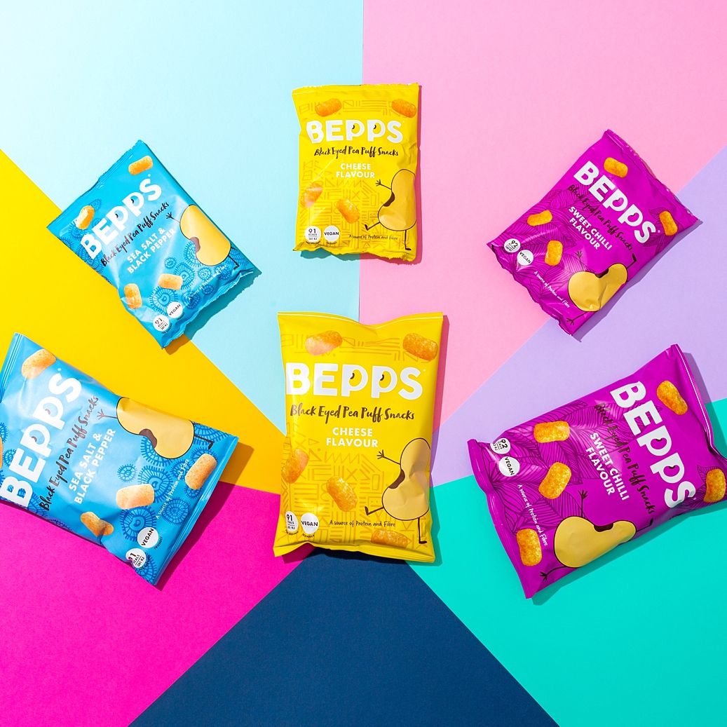 Colourful content creation for Bepps Snacks. Product photography & styling by Marianne Taylor.