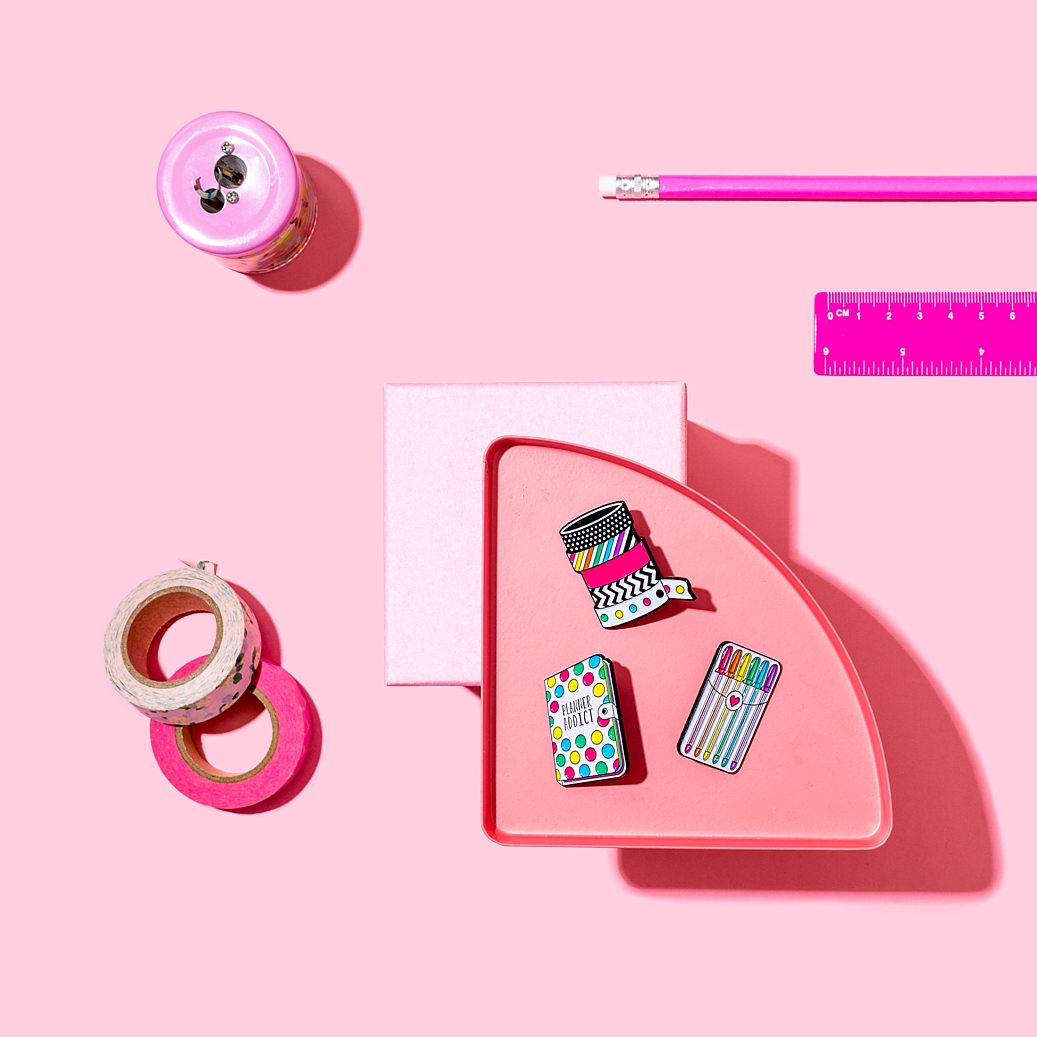 Colourful product photography and content creation for Punky Pins by Marianne Taylor.