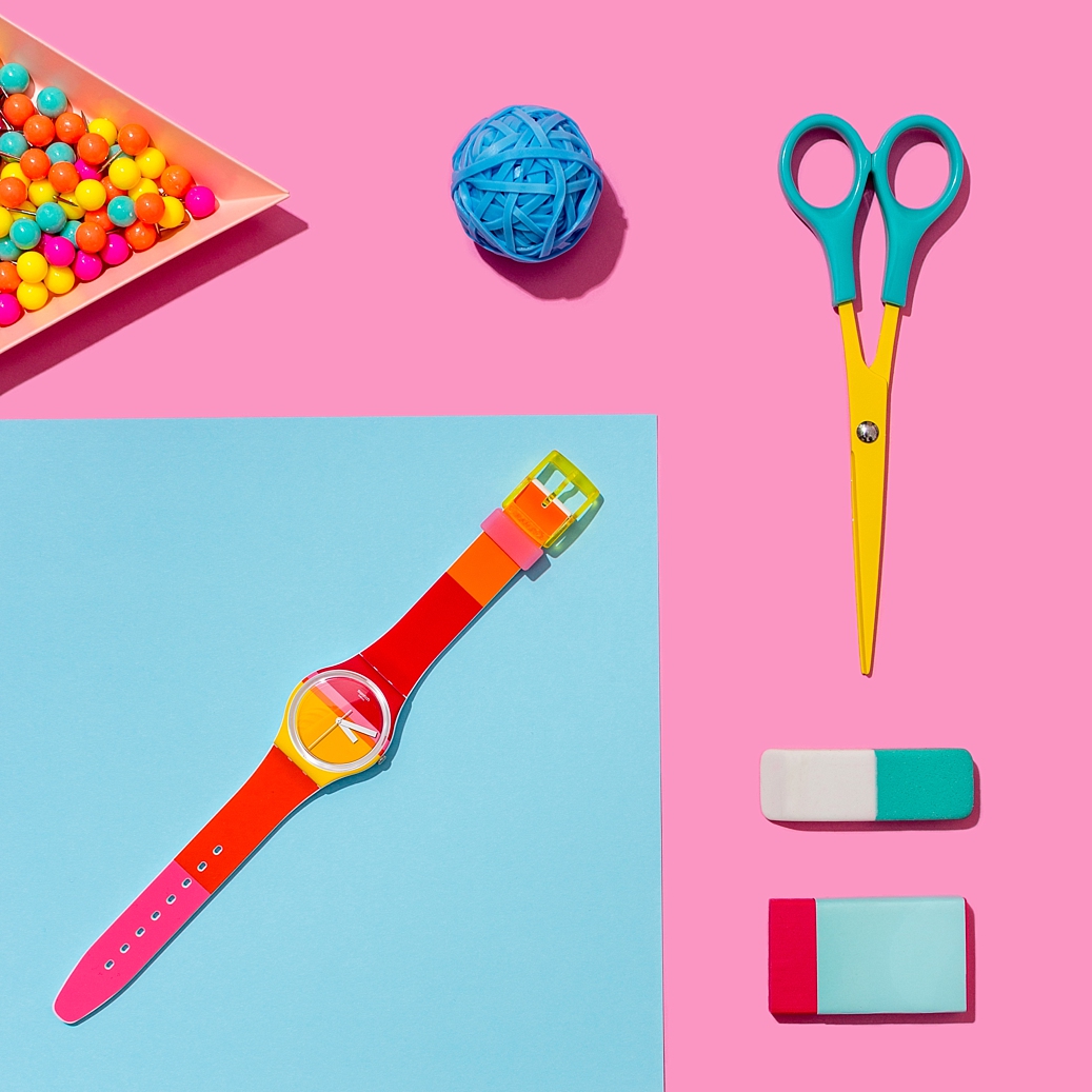 Colourful content and product photography for Swatch by Marianne Taylor.