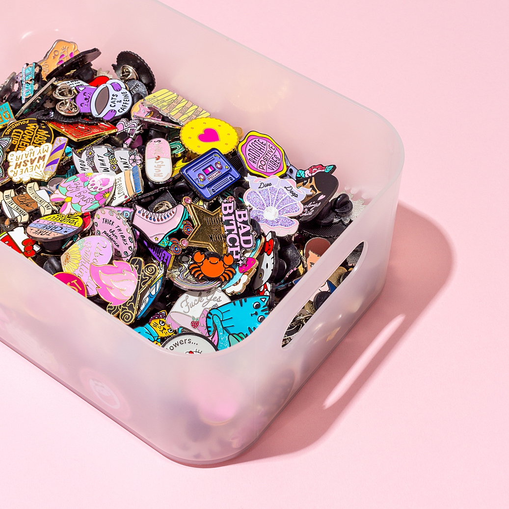 Colourful product photography and content creation for Punky Pins by Marianne Taylor.