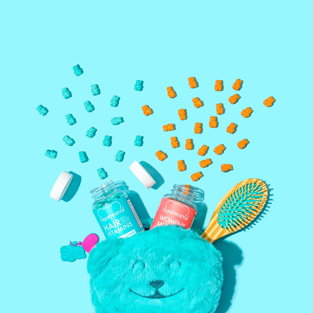 Colourful product photography and content creation for SugarBearHair by Marianne Taylor.
