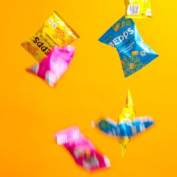 Colourful content creation for Bepps vegan snacks. Styled product and food photography by Marianne Taylor.