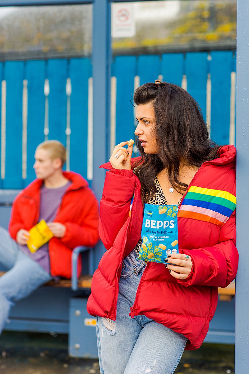 Colourful content creation for Bepps vegan snacks. Styled product and food photography by Marianne Taylor.